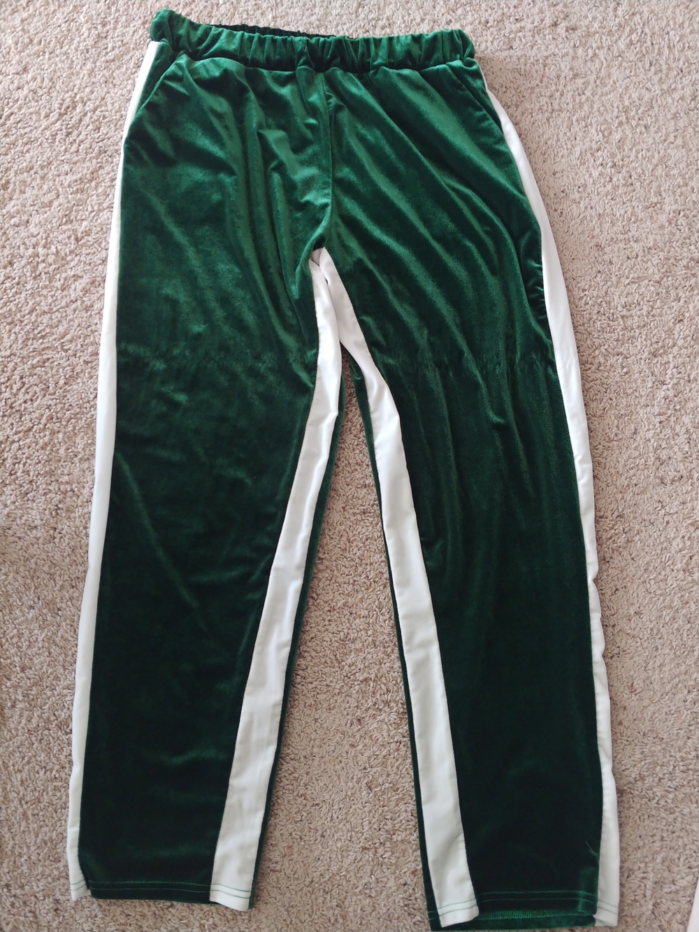 Green Velvet Track Pants with White Side Stripes - Men's